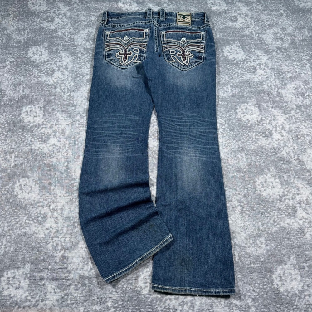 Rock Revival Baldwin Jeans Mens 34 Blue Bootcut Y2K Baggy Graphic Skater Grunge